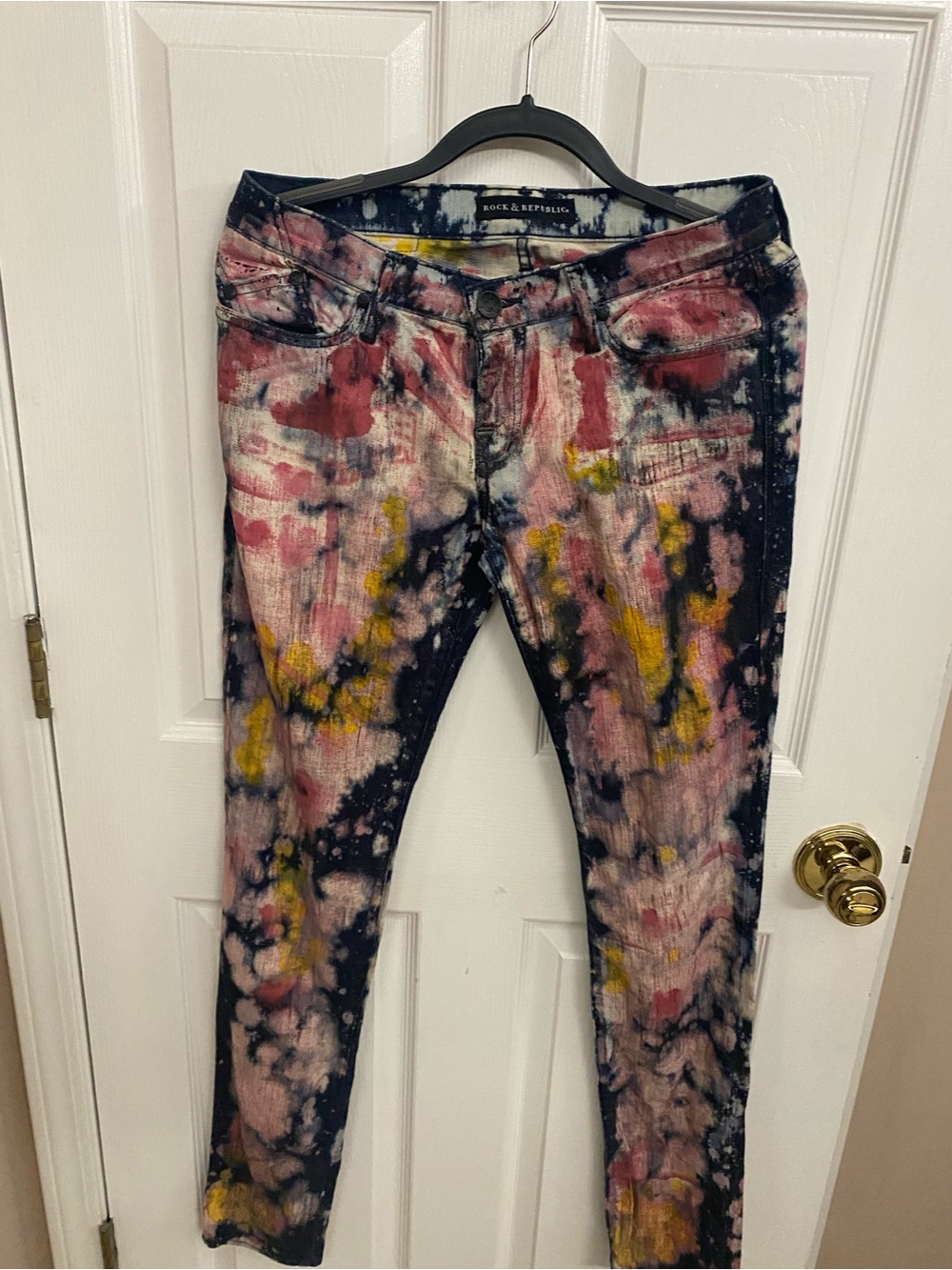 Rock & Republic Women's Tie-Dye Skinny Jeans - Pink, Yellow, Black